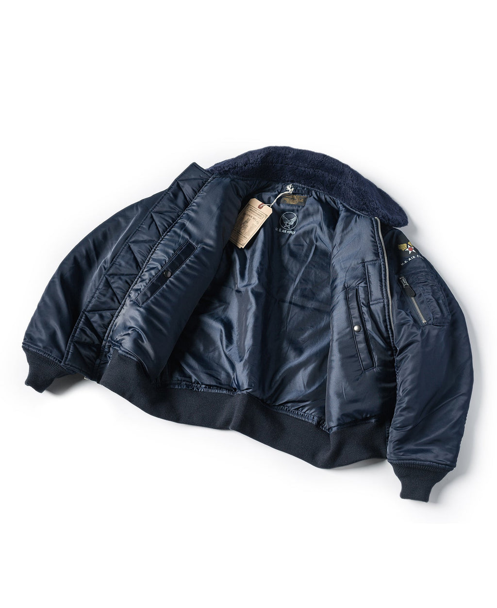 Blouson aviateur militaire vintage bleu marine avec col Sherpa
