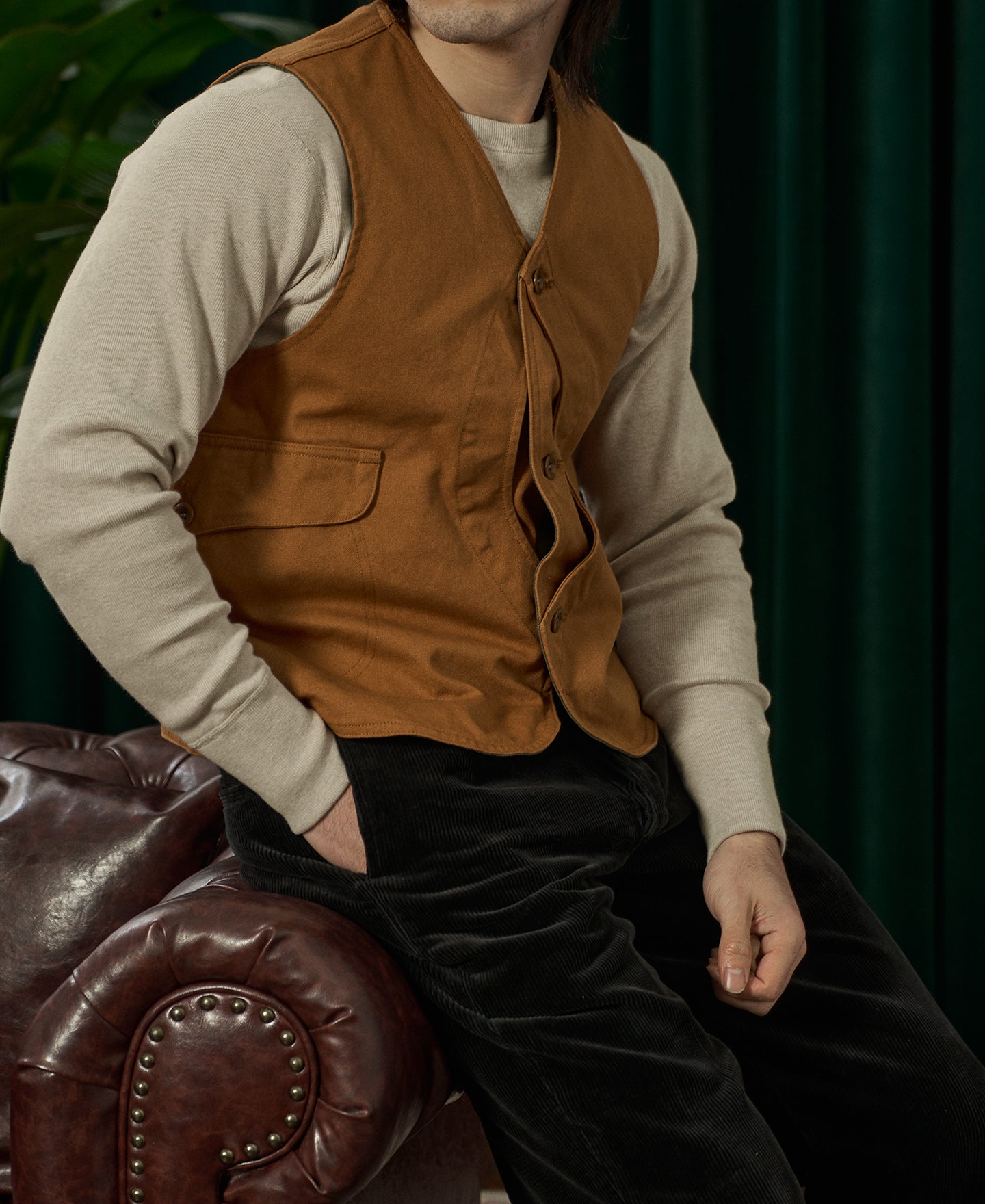 Gilet vintage en toile avec poche pour gibier, marron gingembre, boutonné devant, vêtement d'extérieur utilitaire