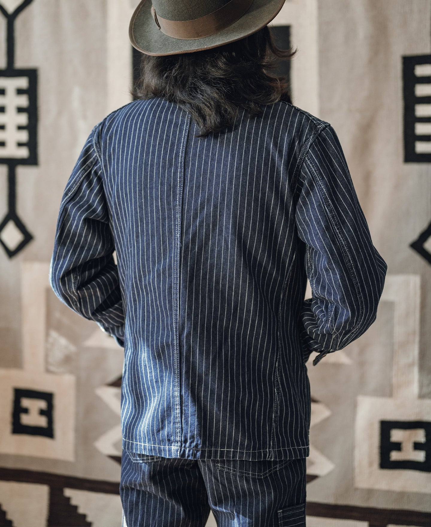 Veste de travail boutonnée Indigo à rayures tissées avec quatre poches