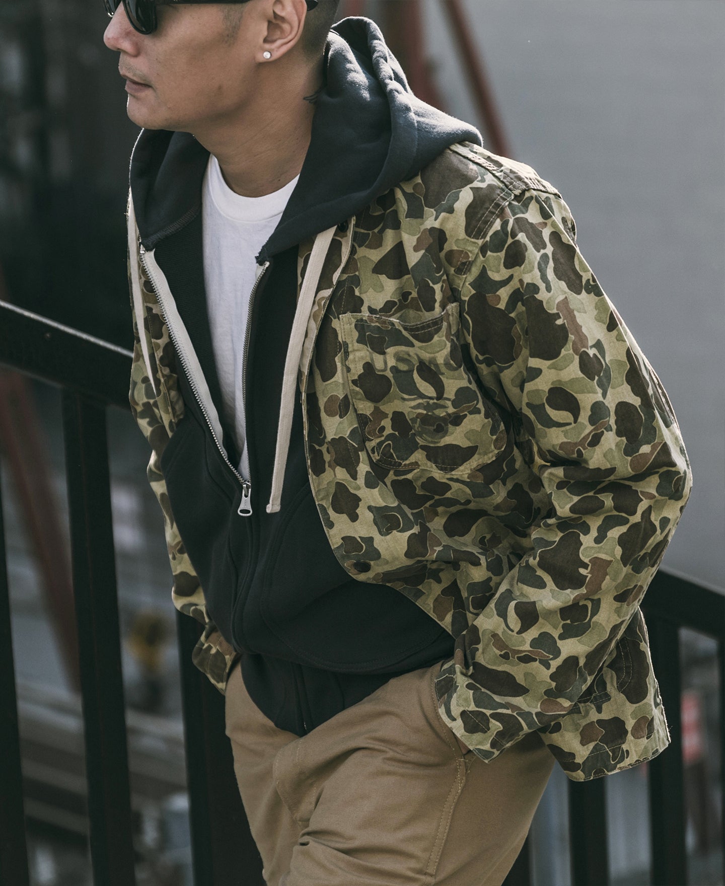 Veste militaire camouflage de chasseur de canards vintage multi-poches coupe décontractée